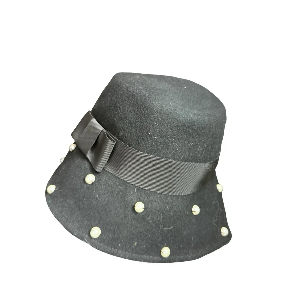Kate‎ Spade New York Womens Black Pearl Cloche Hat One Size 100% Wool